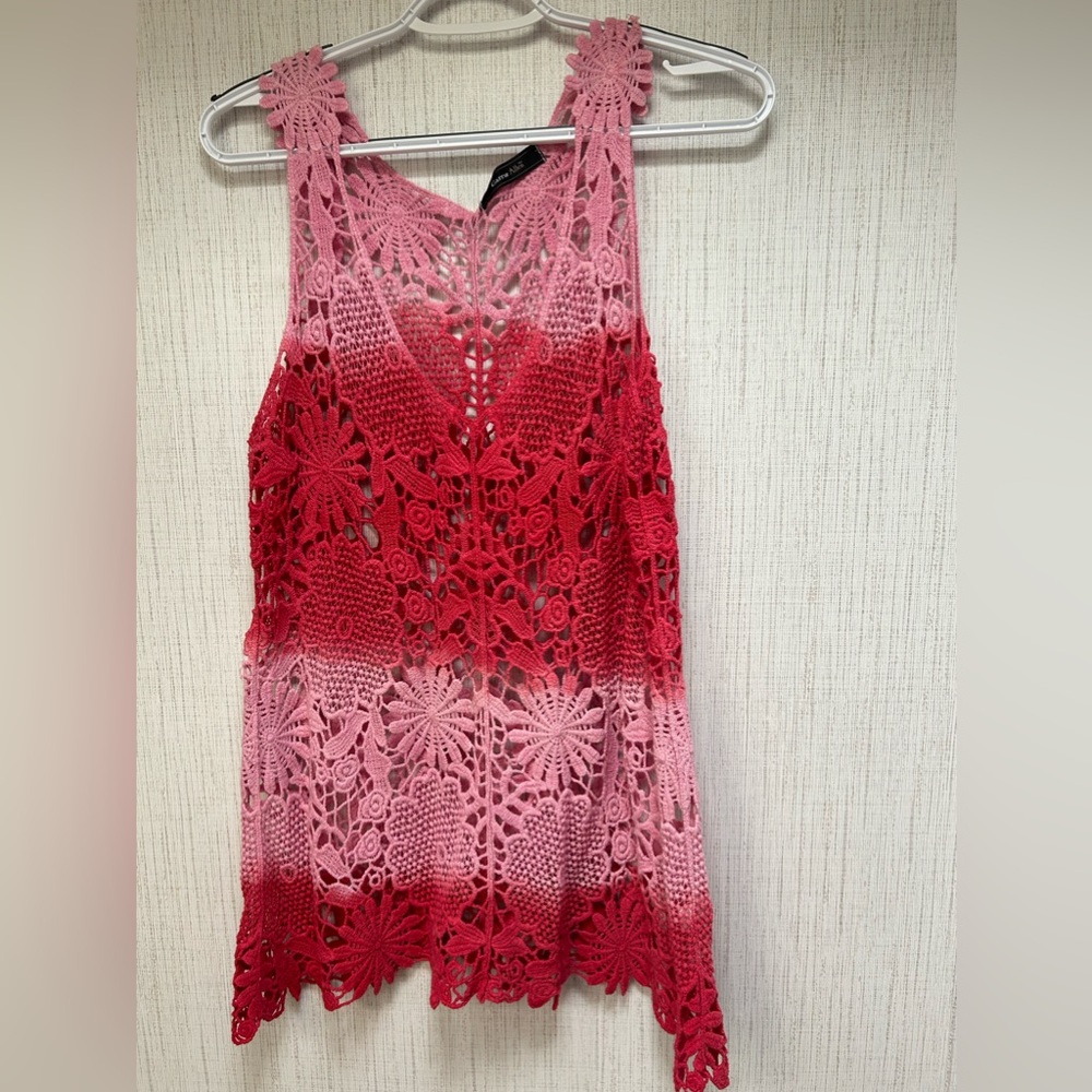 Carne Allen Pink Ombré Chunky Crochet Knit Tank Top